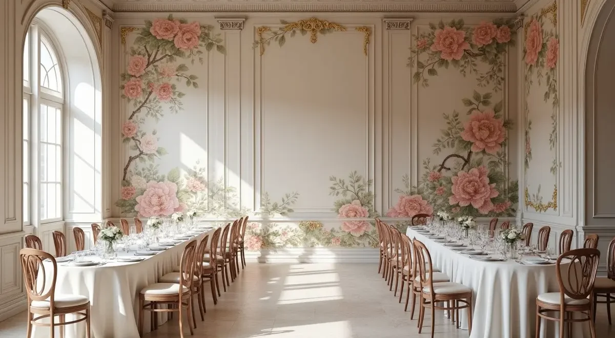 wedding venue transformed with wall murals and pre pasted wallpaper designs