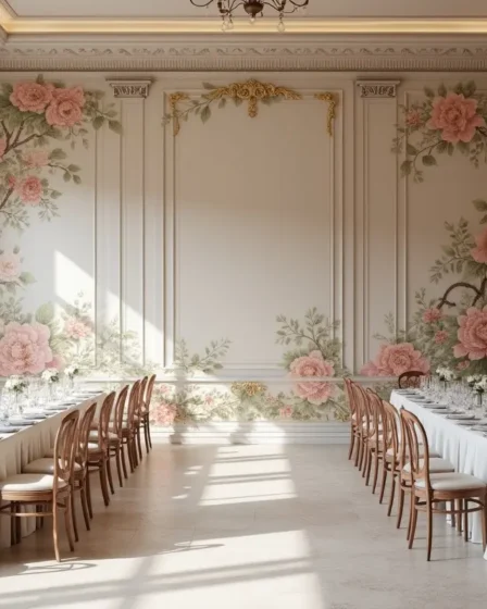 wedding venue transformed with wall murals and pre pasted wallpaper designs