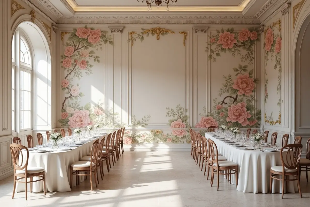 wedding venue transformed with wall murals and pre pasted wallpaper designs