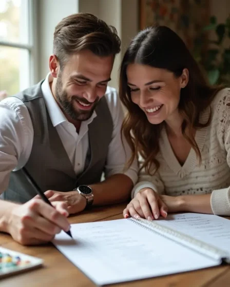 couple organizing wedding checklist before their special celebration day