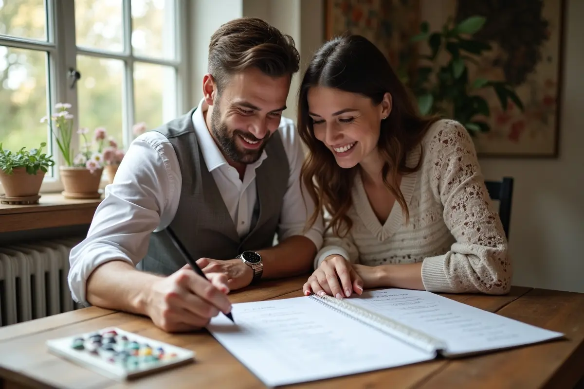 couple organizing wedding checklist before their special celebration day