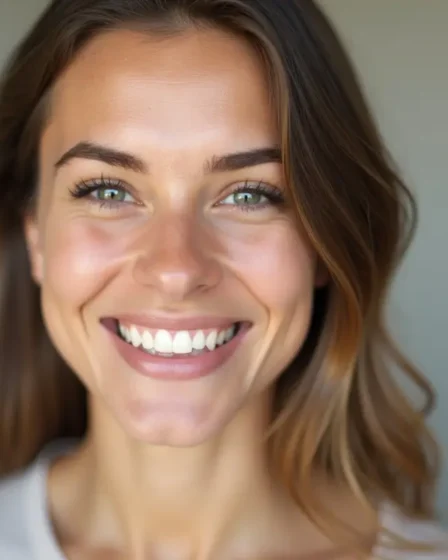 smiling patient showing healthy teeth after successful orthodontic braces treatment