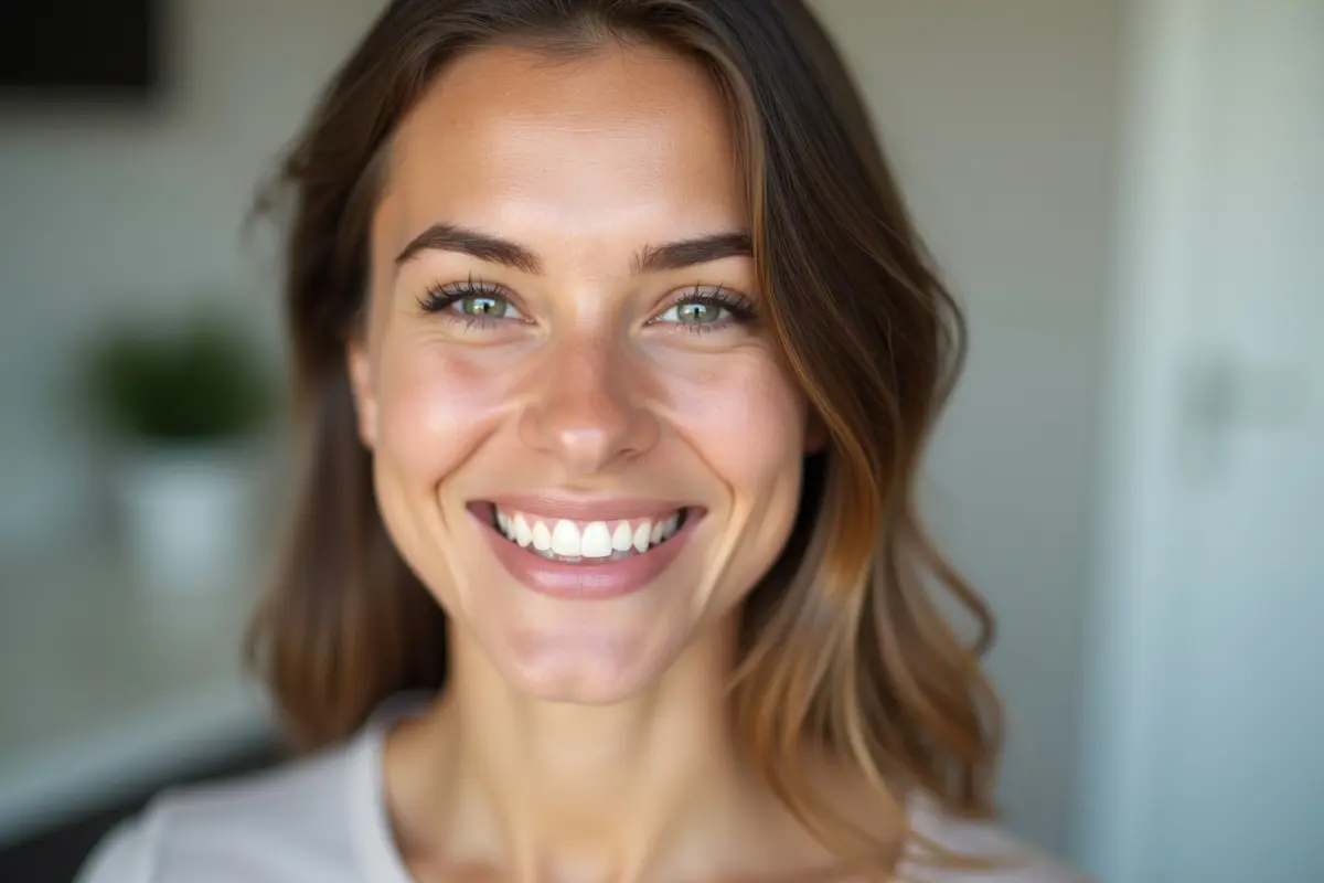 smiling patient showing healthy teeth after successful orthodontic braces treatment